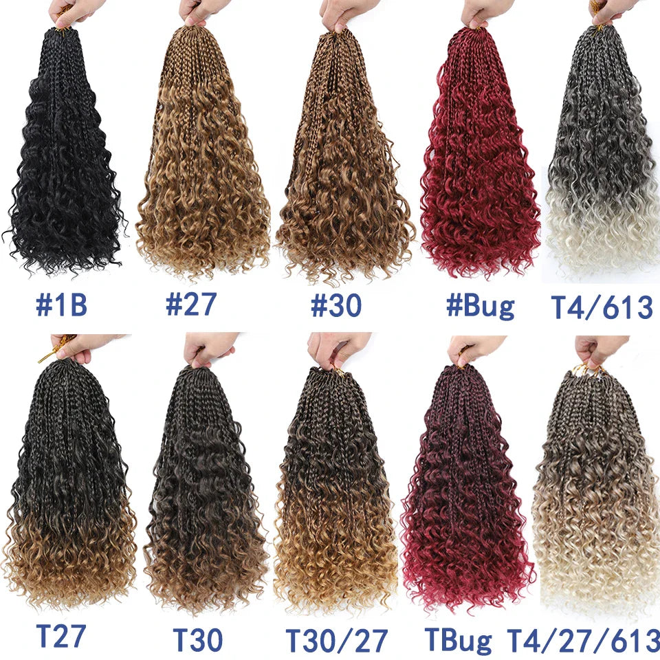 Ombre Goddess Box Braids Crochet Hair with Curly Ends | 14 Inch | 1-6 Packs