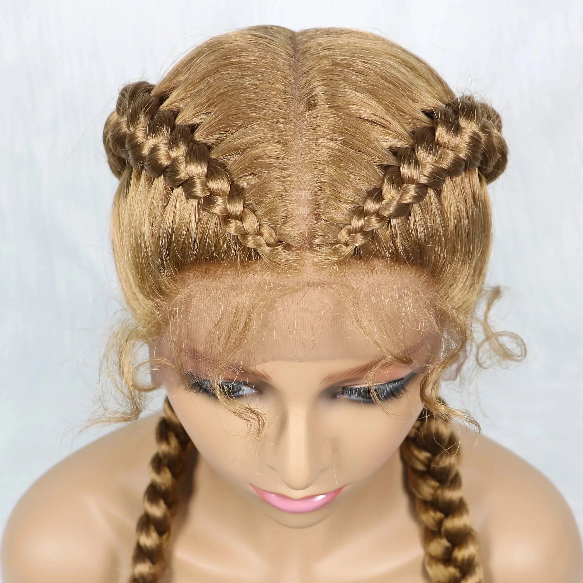 Handmade Double Dutch Cornrow Braided Wig | Natural Black Lace Front | Baby Hair | Kanekalon Synthetic Wig for Women