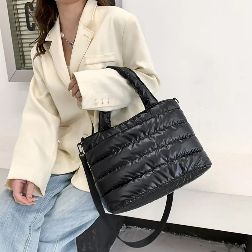 New Puffer Tote Bag for Women | Quilted Puffy Handbag & Lightweight Down Cotton Padded Shoulder & Crossbody Bag
