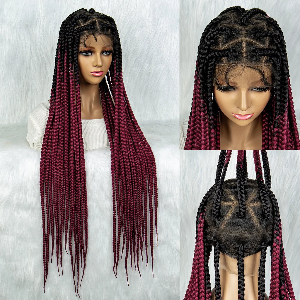 Colorful Knotless Box Braids Wig | Full Lace Cornrows | Large Braids