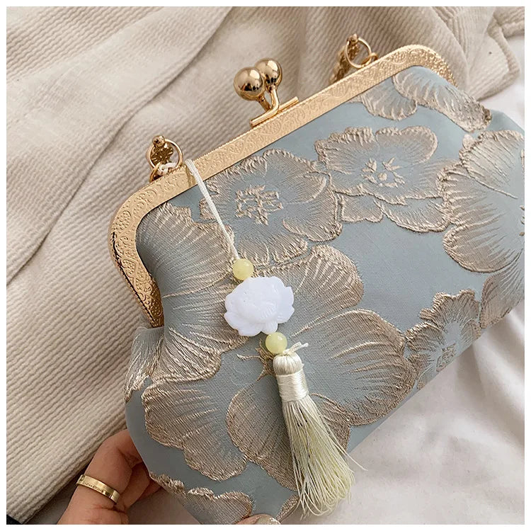 Chinese Style Embroidered Shoulder Bag | Elegant Handbag & Retro Small Square Bag (Wedding Party Luxury Designer Women's Evening Clutch)