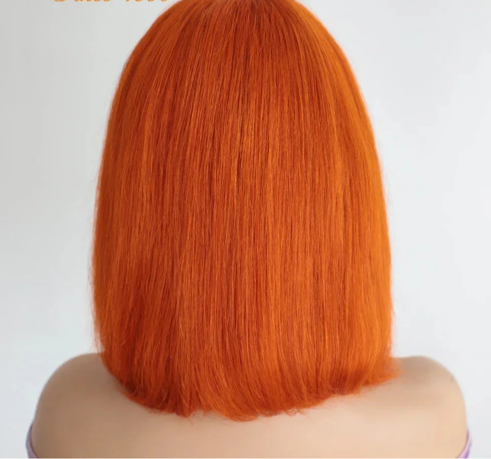 Rebecca Orange Blonde & 99J Red Straight Bob Wig with Bangs | Human Hair Machine Made