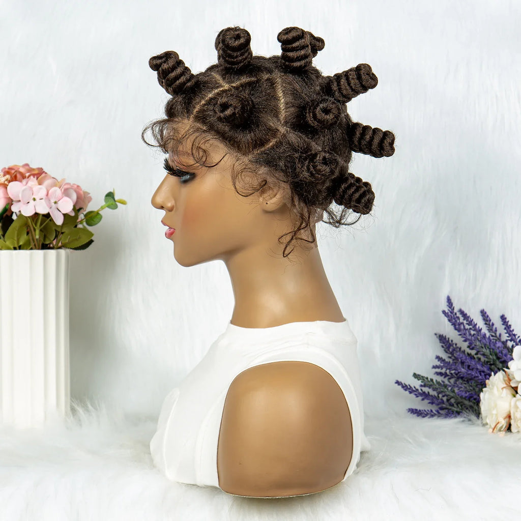 KIMA Bantu Knot Knotless Box Braids Wig | 350# Blonde Braided Bun Full Lace Wig for Black Women