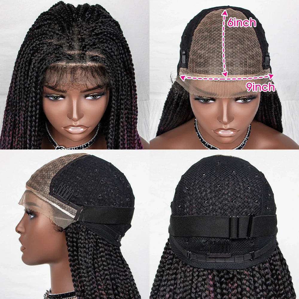 36" Water Wave Braided Wig | Lace Front | Baby Hair | Long Braids