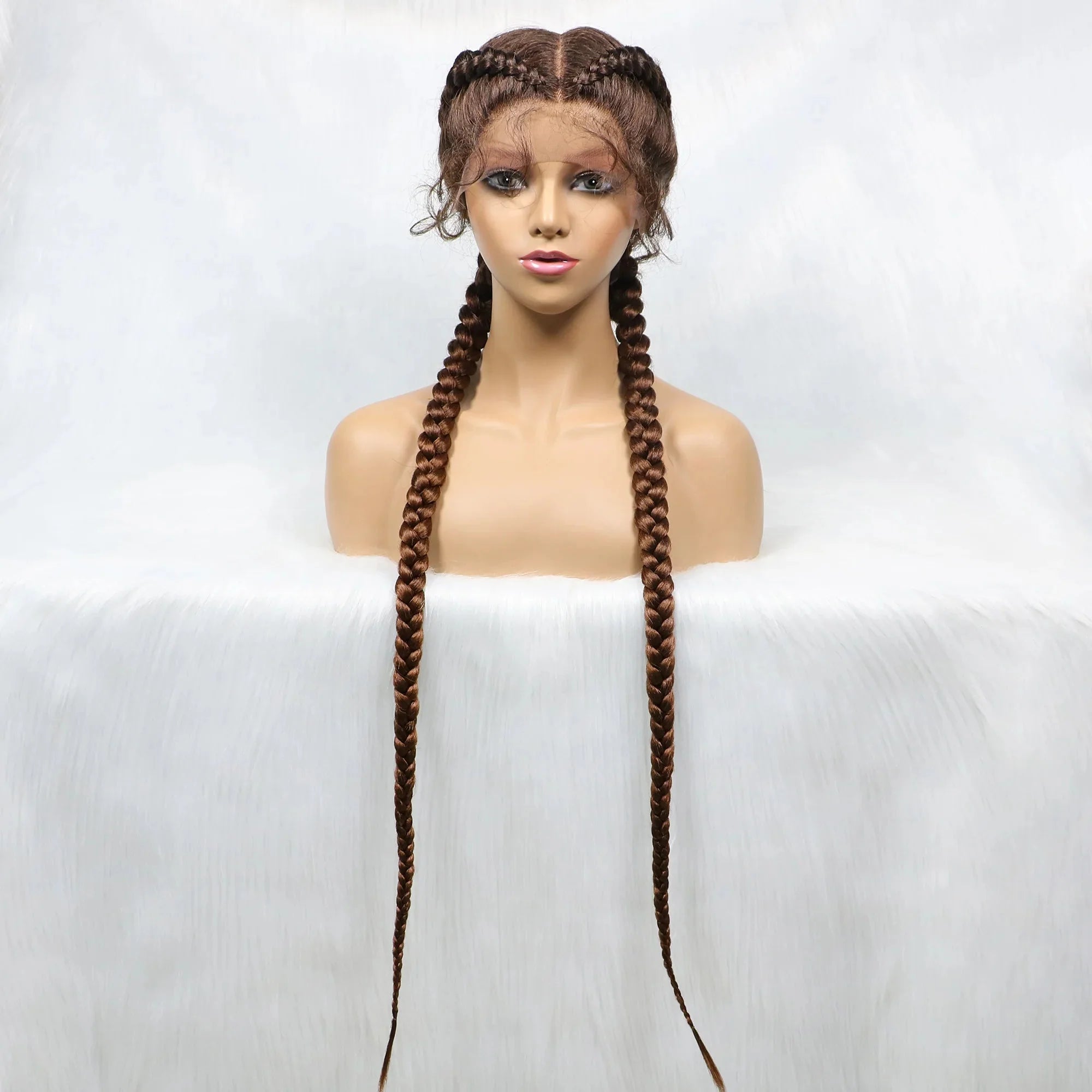 Handmade Double Dutch Cornrow Braided Wig | Natural Black Lace Front | Baby Hair | Kanekalon Synthetic Wig for Women