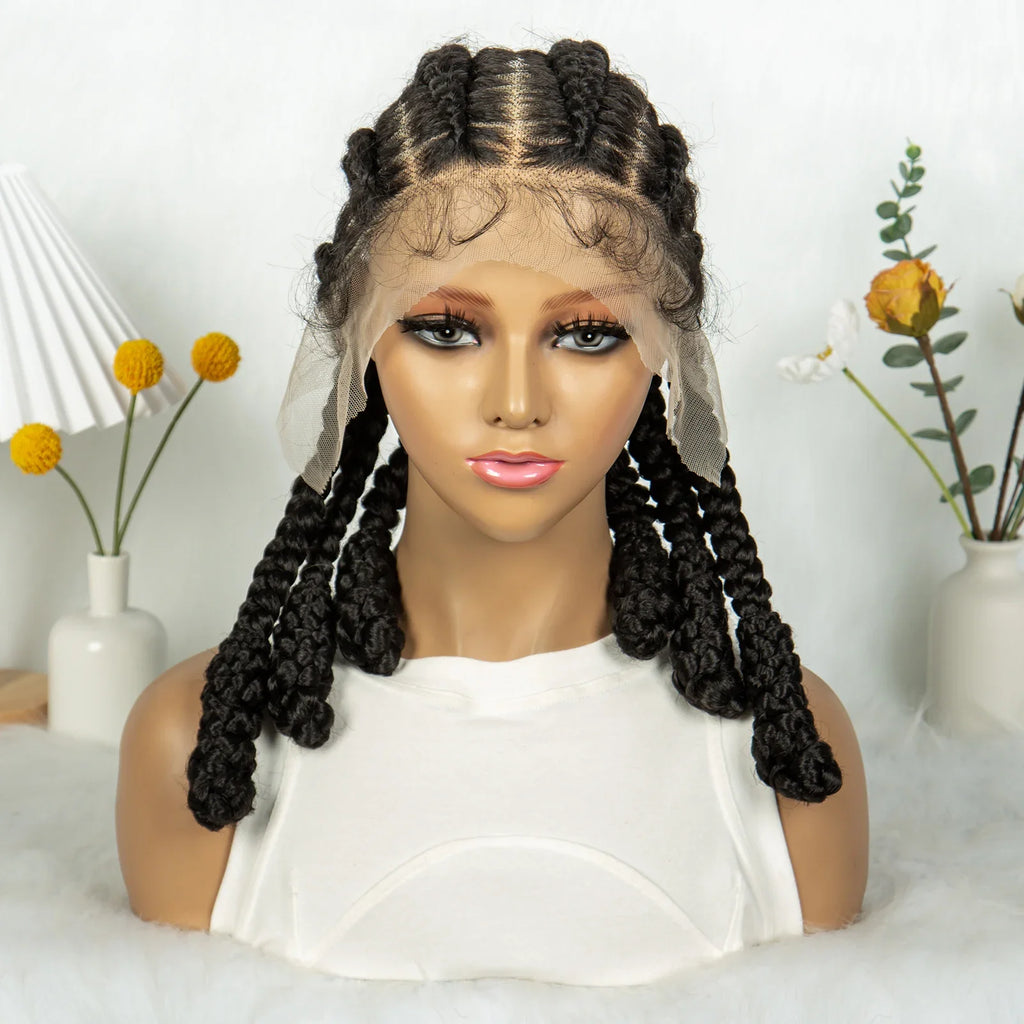 KIMA Cornrow Box Braided Full Lace Wig with Baby Hair | Synthetic Braids Wig for Africa Women & Men