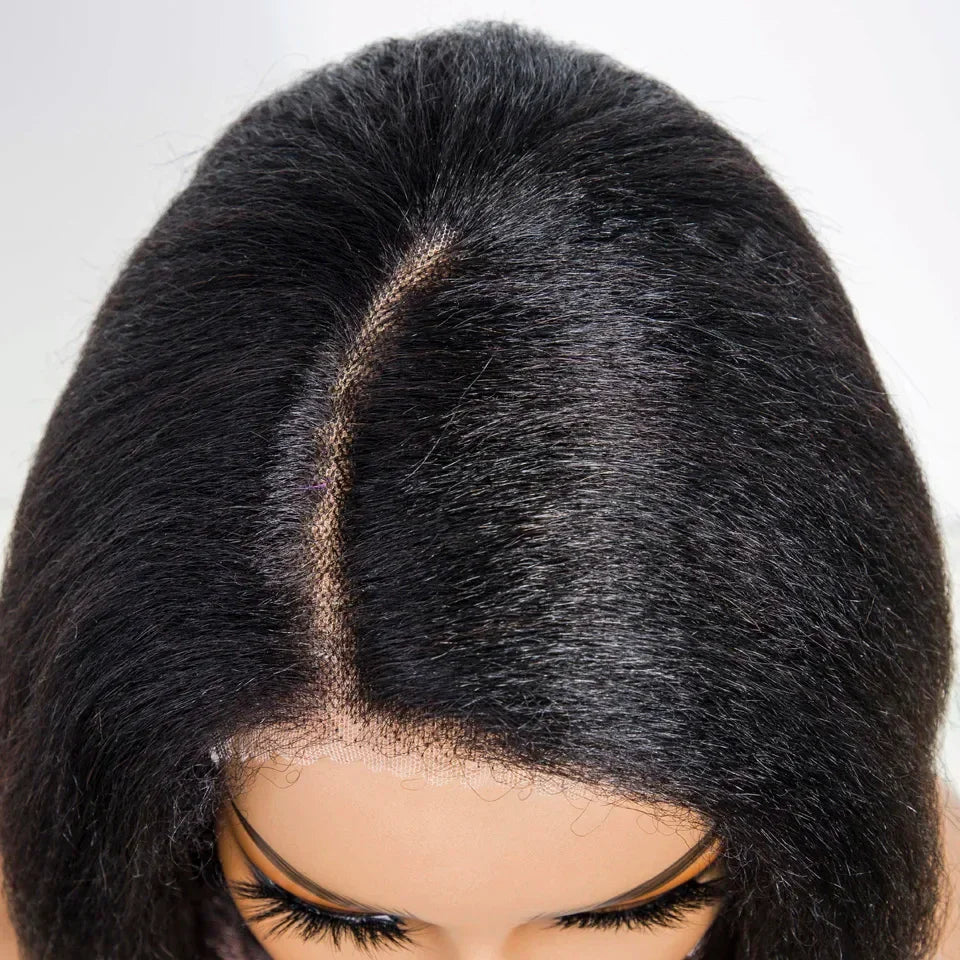 Short Kinky Straight Bob Wig | Glueless Human Hair C Lace with Natural Hairline