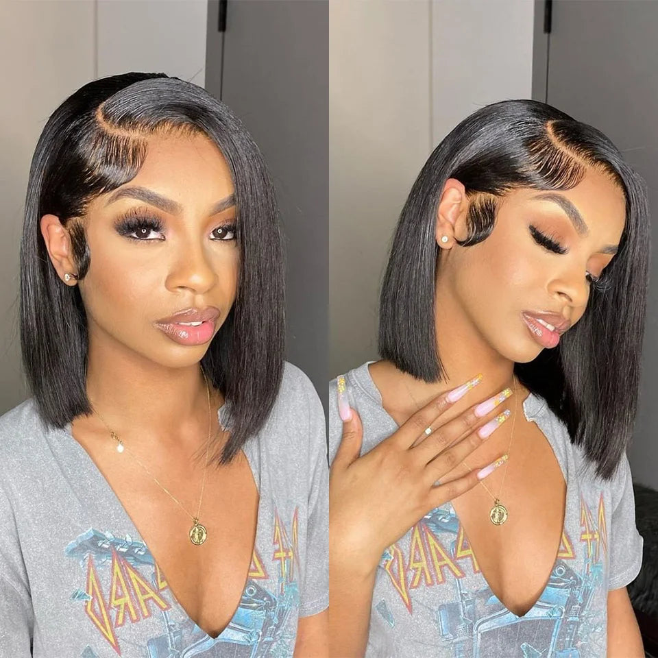 Glueless 13x4 Straight Lace Front Bob Wig Pre-Plucked 4x4 Closure Brazilian Remy Human Hair Bone Straight Short Bob