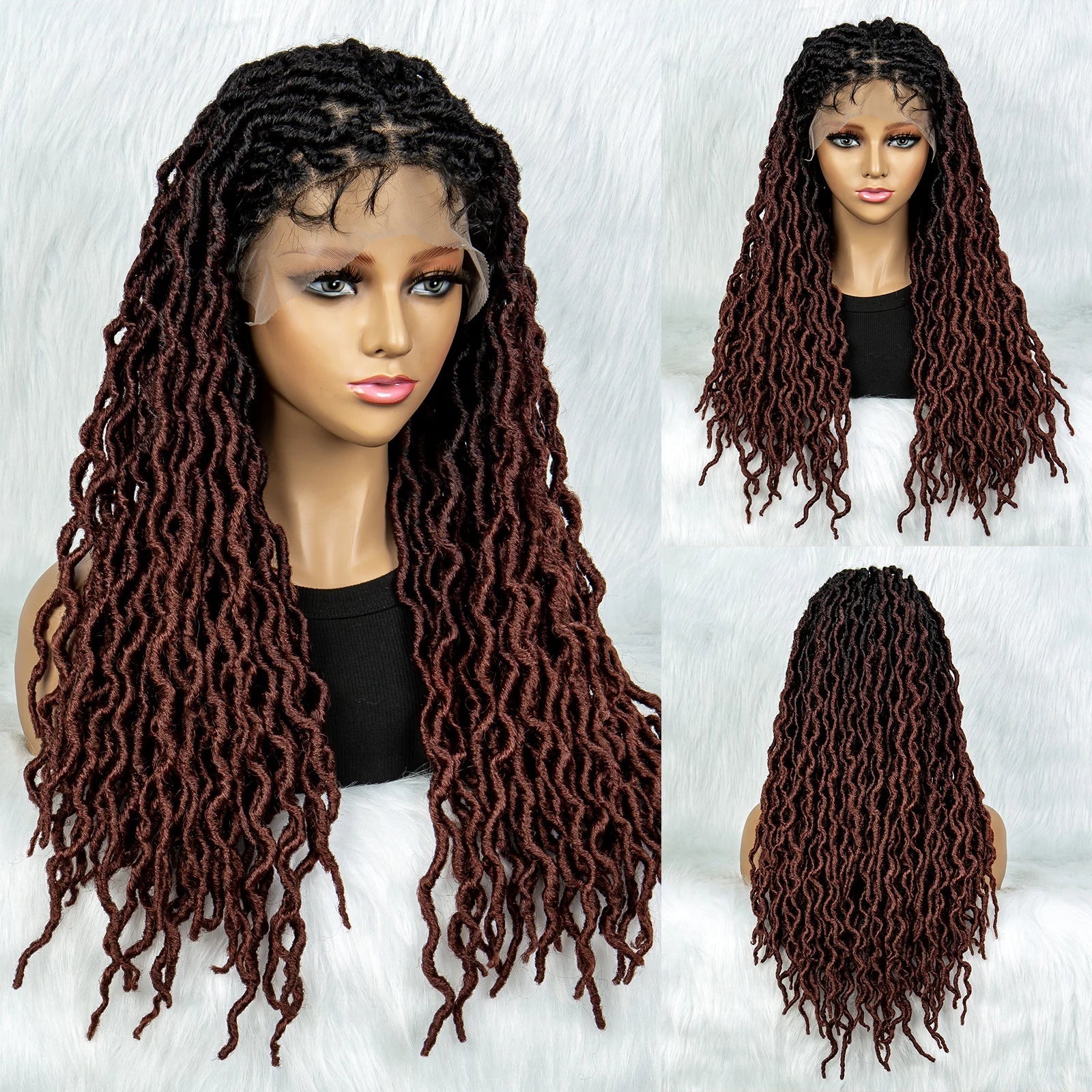 Knotless Box Braided Wig with Curly Ends & Baby Hair | Synthetic Lace Front Wig for Black Women