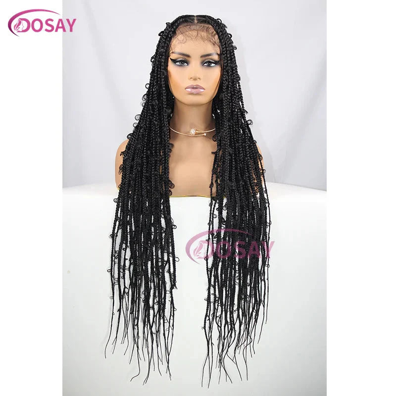 36" Butterfly Braided Full Lace Wig | Honey Blonde & Burgundy Goddess Locs | Synthetic Box Braids | Transparent Lace