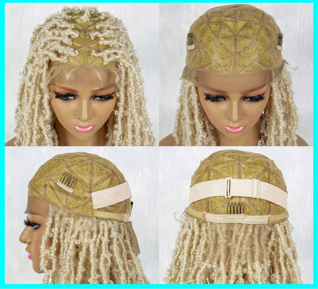 14" Blonde Dreadlock Braided Wig | Full Lace Afro Curly