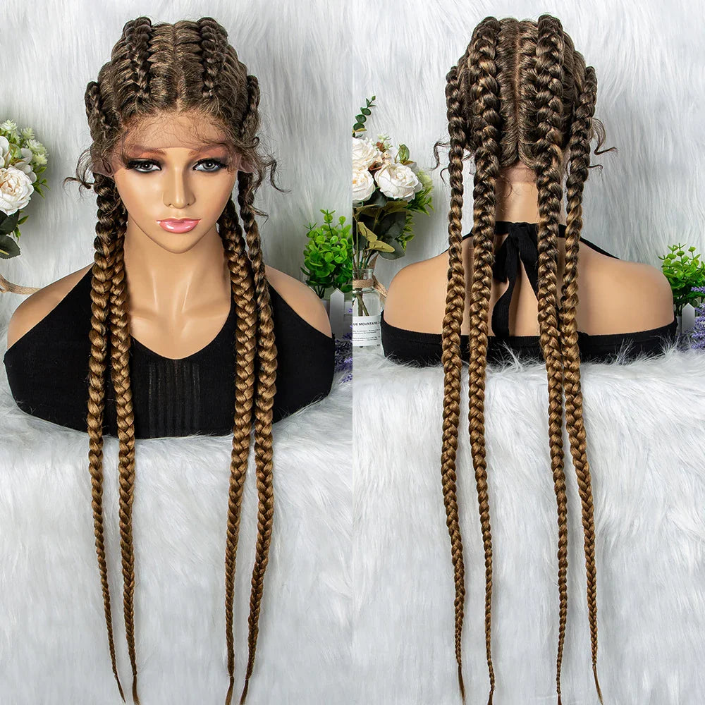 36" 27/613 Blonde Cornrow Braided Wig | Lace Frontal Box Braids | Synthetic Wig with Baby Hair for Black Women