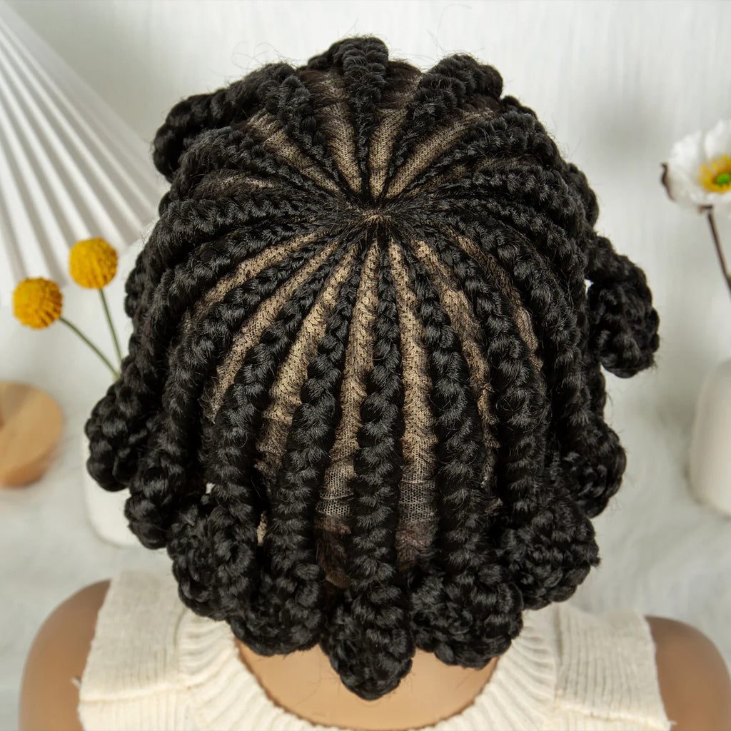 Short Bantu Knot Braided Wig | Full Lace | Synthetic Hair | Baby Hairs | Transparent Lace | Cute Braids Wig for Women