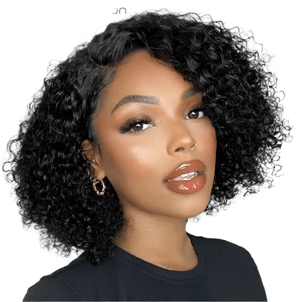 Ombre Honey 4/27 Afro Kinky Curly Bob Wig | Short Human Hair Lace Wig with Baby Hair