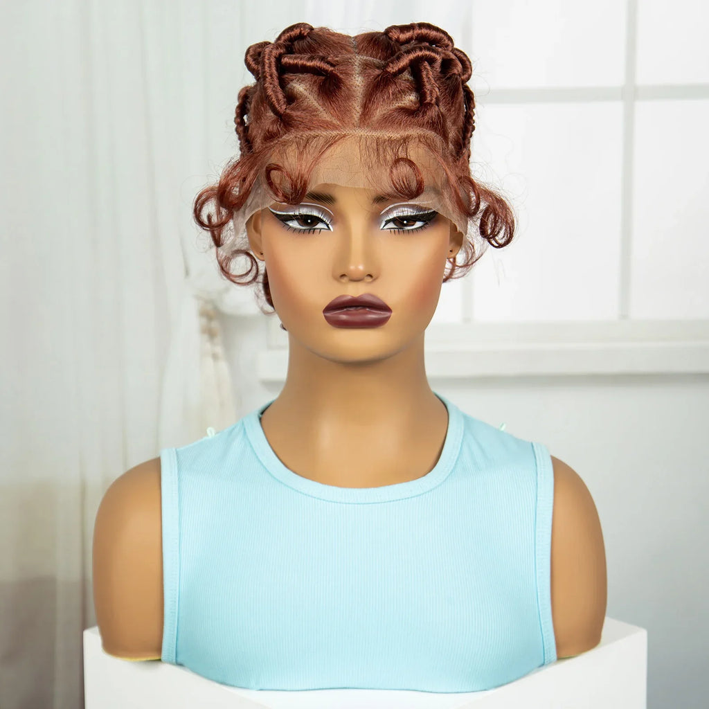 Ginger Orange Bantu Knotless Braids Wig | Full Lace | Baby Hair
