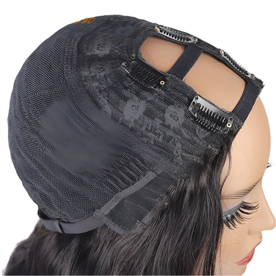 Kinky Straight U-Part Wig | Black & Brown Human Hair for Seamless Blend