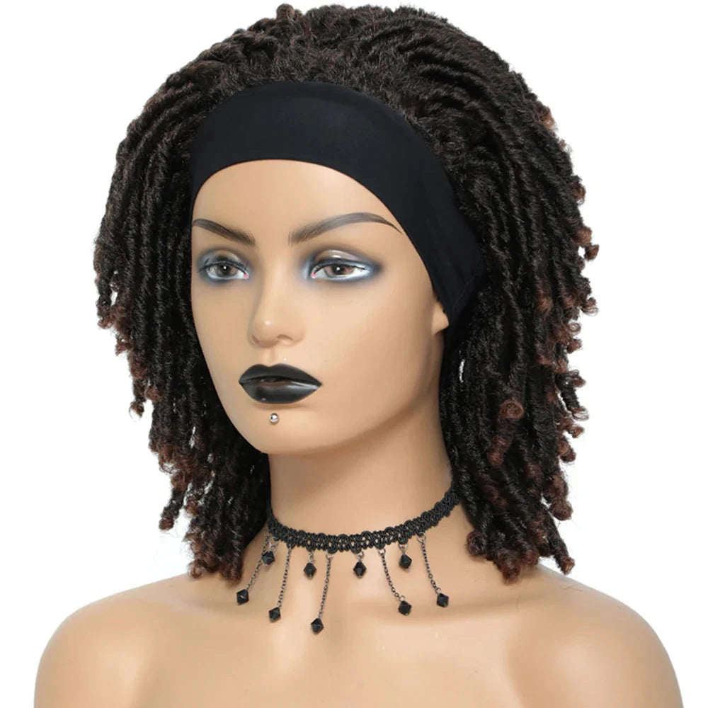 Soft Faux Locs Headband Wig - 6 Inch Ombre Dreadlock Wig for Black Women - Curly Braided Synthetic Wig with Headband - 1B, Burgundy, 27, 30, 613 Options