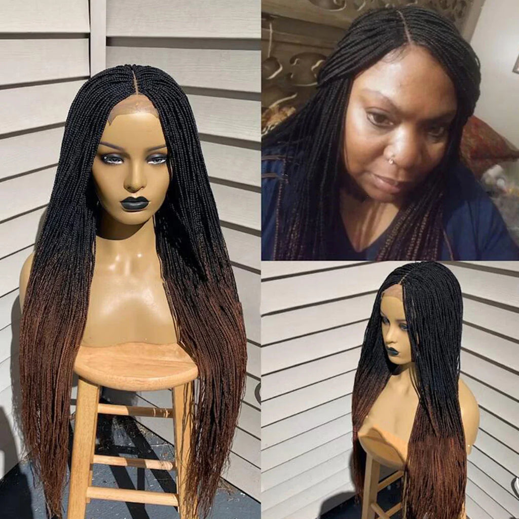 Ready-to-Ship 28" Center Part Box Braids Wig | 13x4 Lace Front | Middle Part | Kanekalon