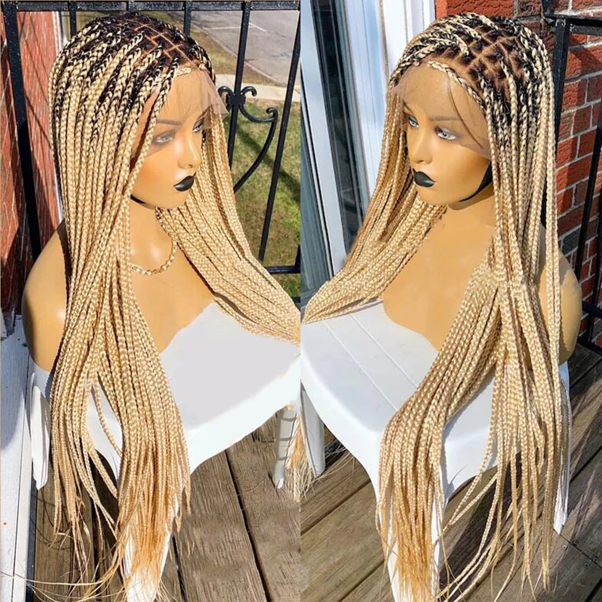 Ready-to-Ship 28" Center Part Box Braids Wig | 13x4 Lace Front | Middle Part | Kanekalon