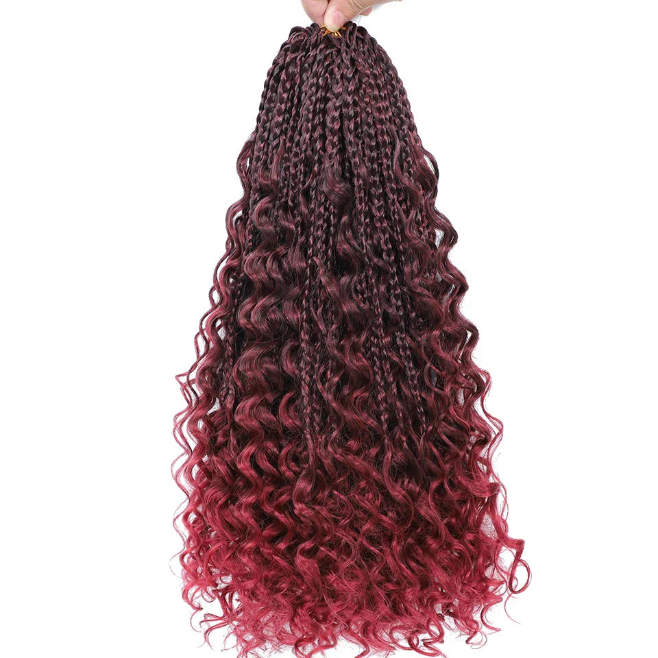 Ombre Goddess Box Braids Crochet Hair with Curly Ends | 14 Inch | 1-6 Packs