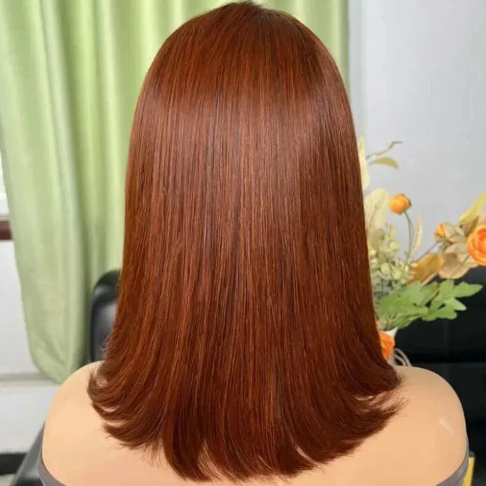 Rebecca #33 Reddish Brown Bob Wig | 13x6x1 T-Part Peruvian Remy Human Hair