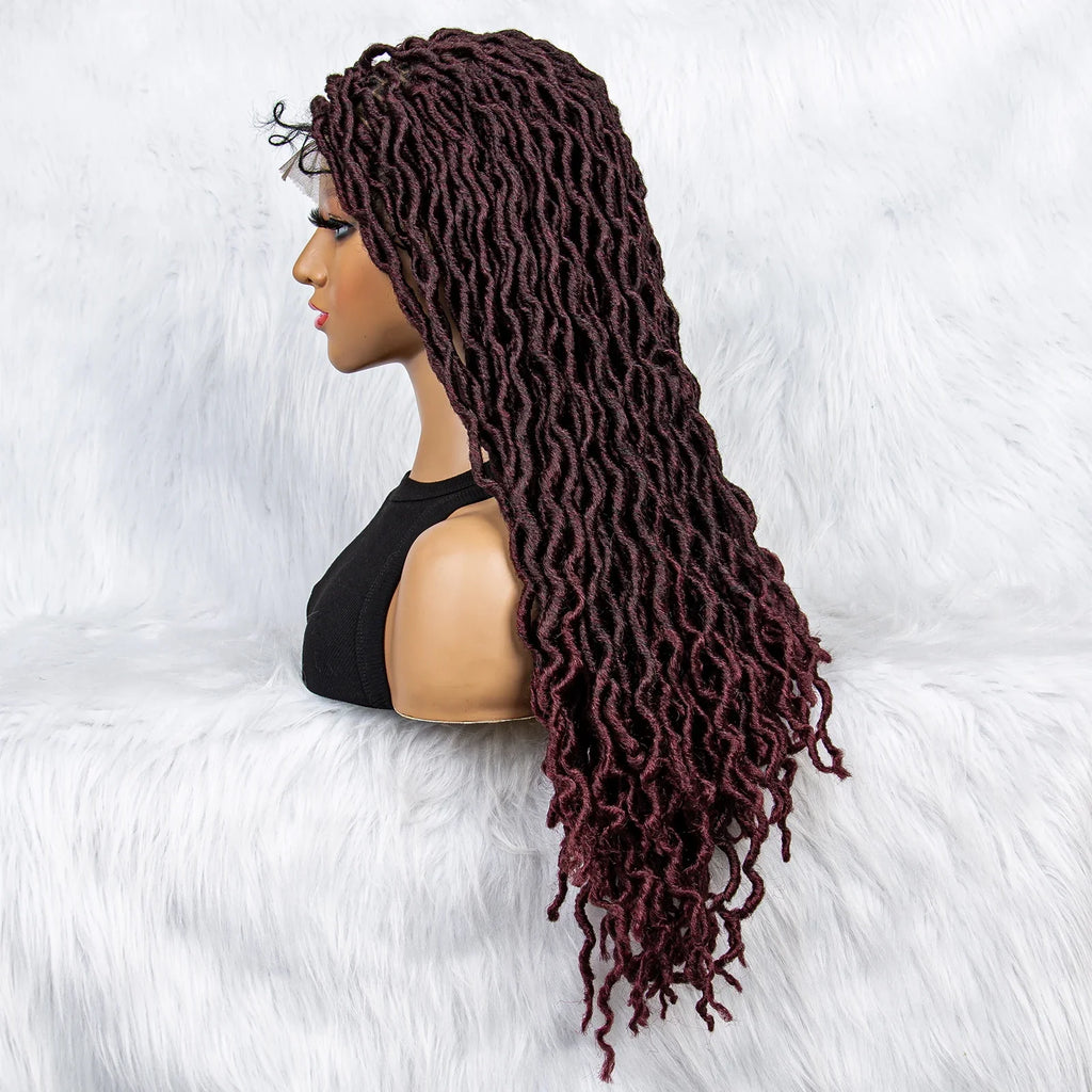 Knotless Box Braided Wig with Curly Ends & Baby Hair | Synthetic Lace Front Wig for Black Women