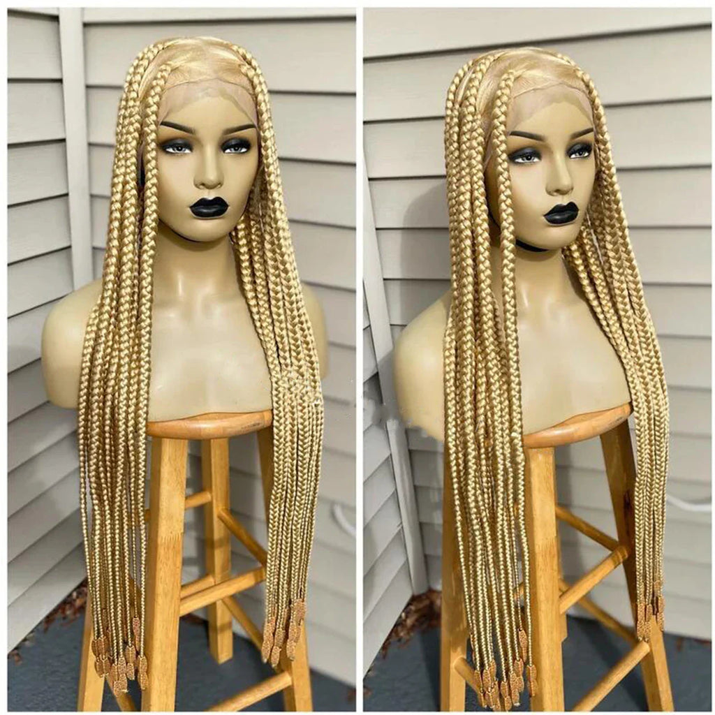 Ready-to-Ship 28" Center Part Box Braids Wig | 13x4 Lace Front | Middle Part | Kanekalon