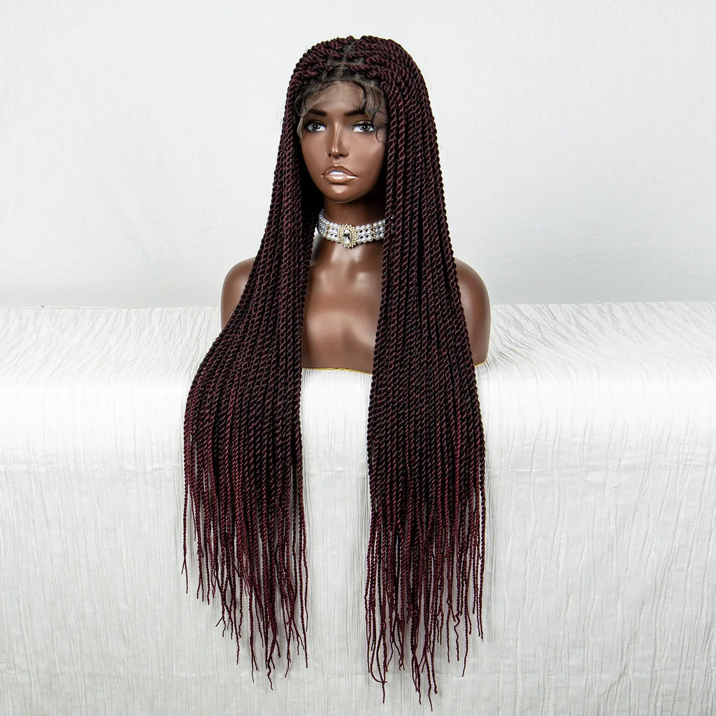 40" 360° HD Full Lace Knotless Twist Braids Wig | Blended Long Box Braids