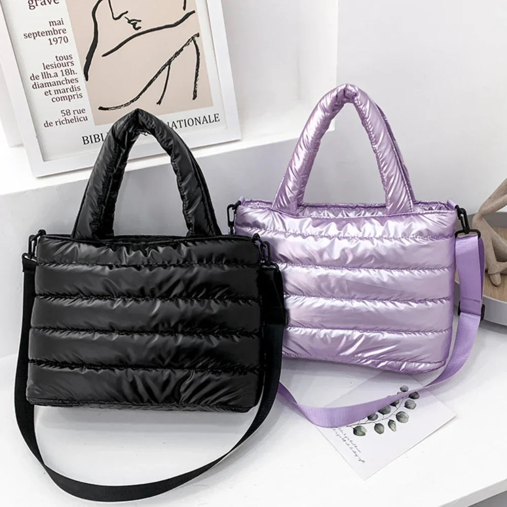 New Puffer Tote Bag for Women | Quilted Puffy Handbag & Lightweight Down Cotton Padded Shoulder & Crossbody Bag