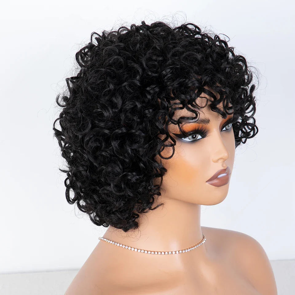 Sleek 100% Real Ready To Wear Short Water Wave Pixie Cut Wigs Brown Colored Curly Brazilian Curly Human Hair Wigs For Women
