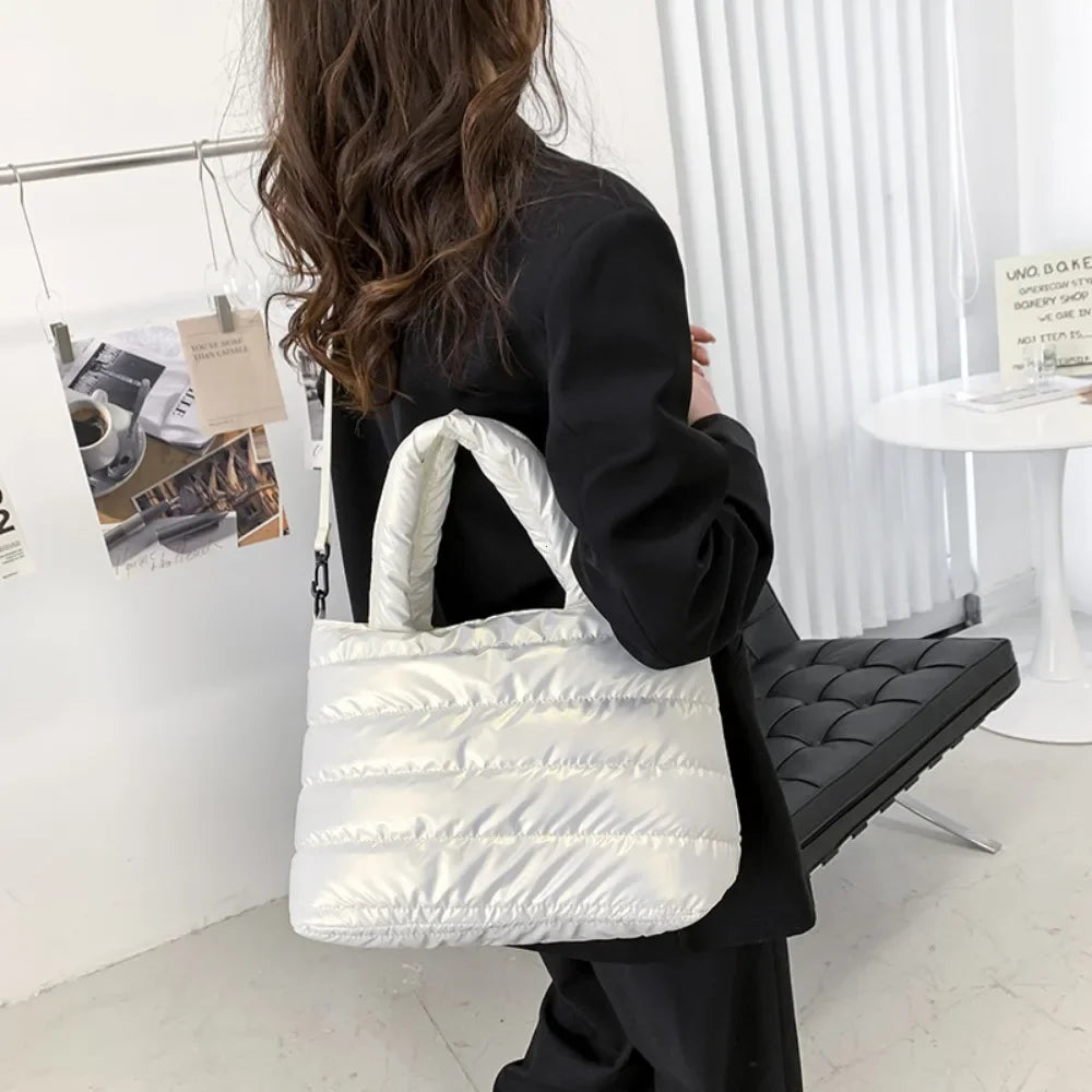 New Puffer Tote Bag for Women | Quilted Puffy Handbag & Lightweight Down Cotton Padded Shoulder & Crossbody Bag