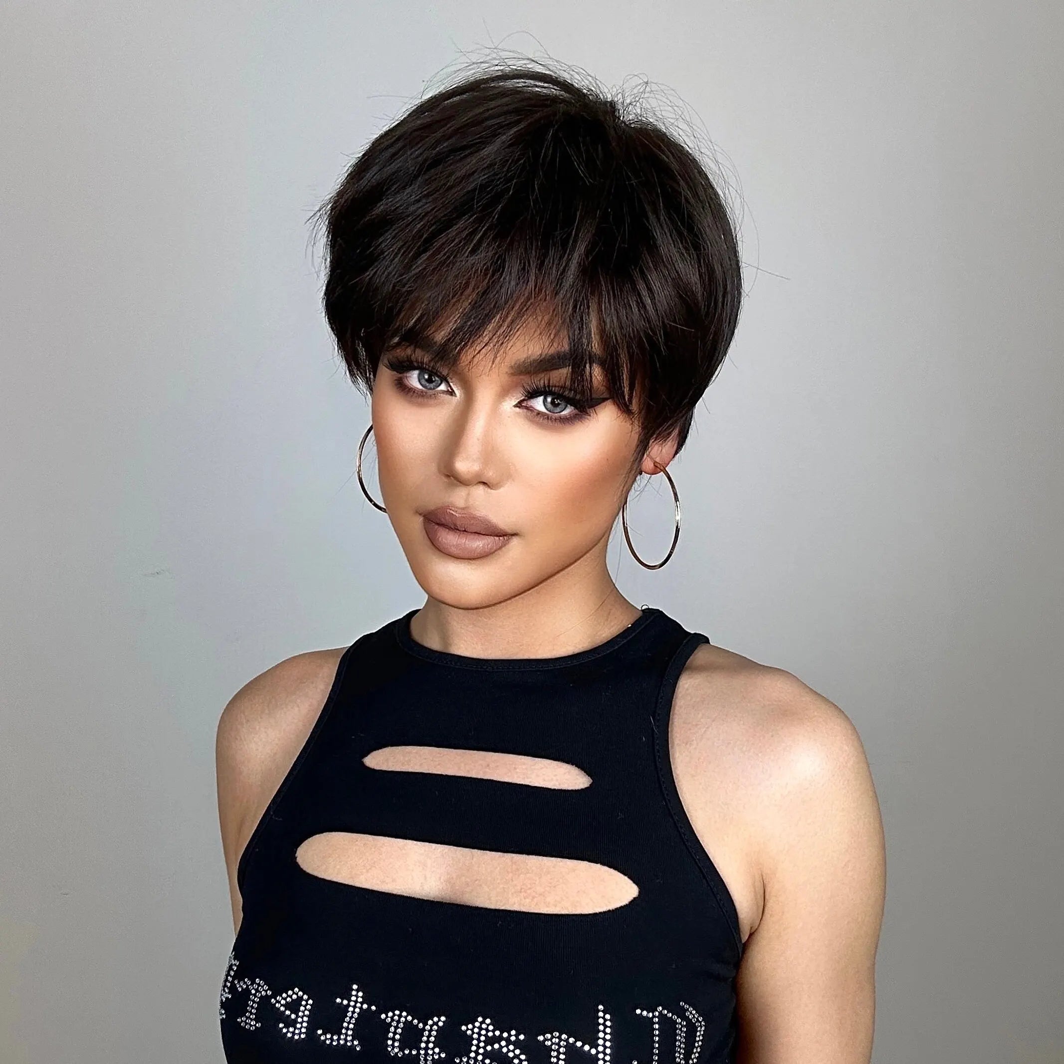 Natural Black Pixie Cut Wig with Fluffy Bangs | Short Layered Heat-Resistant Synthetic Hair for Daily Wear