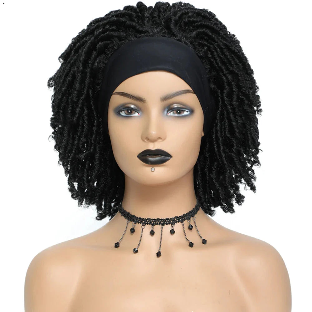 Soft Faux Locs Headband Wig - 6 Inch Ombre Dreadlock Wig for Black Women - Curly Braided Synthetic Wig with Headband - 1B, Burgundy, 27, 30, 613 Options