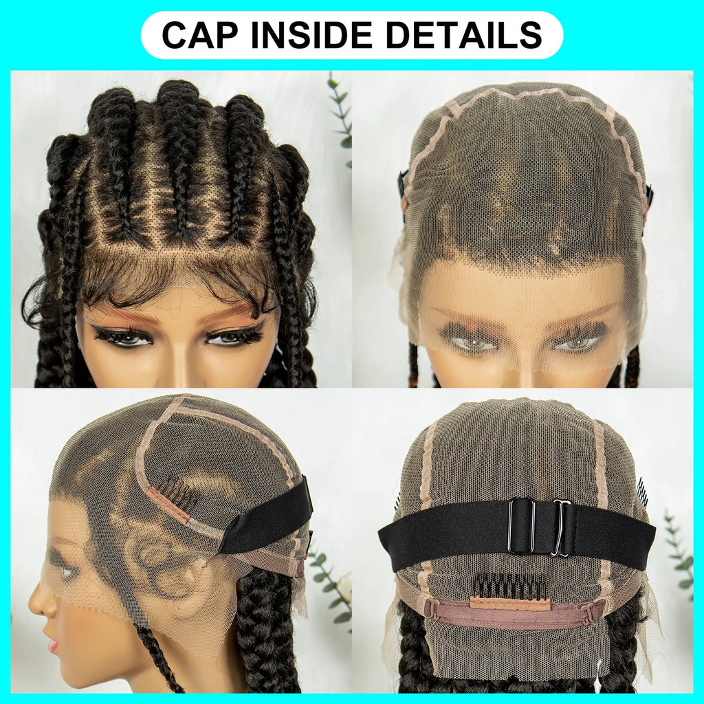 Knotless Box Braids Full Lace Wig | Cornrow Accents | Baby Hair | Synthetic Braided Wig