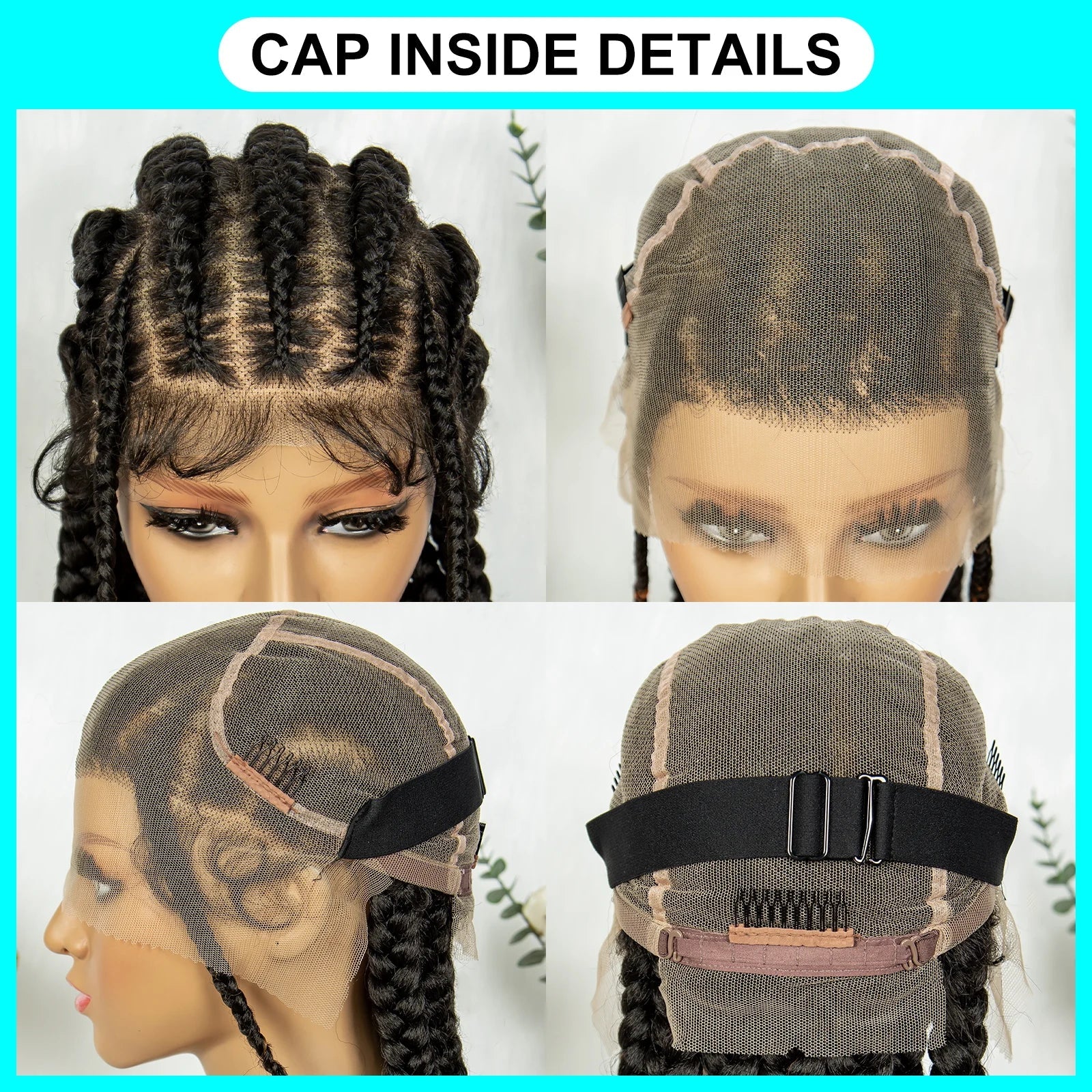 Knotless Box Braids Full Lace Wig | Cornrow Accents | Baby Hair | Synthetic Braided Wig