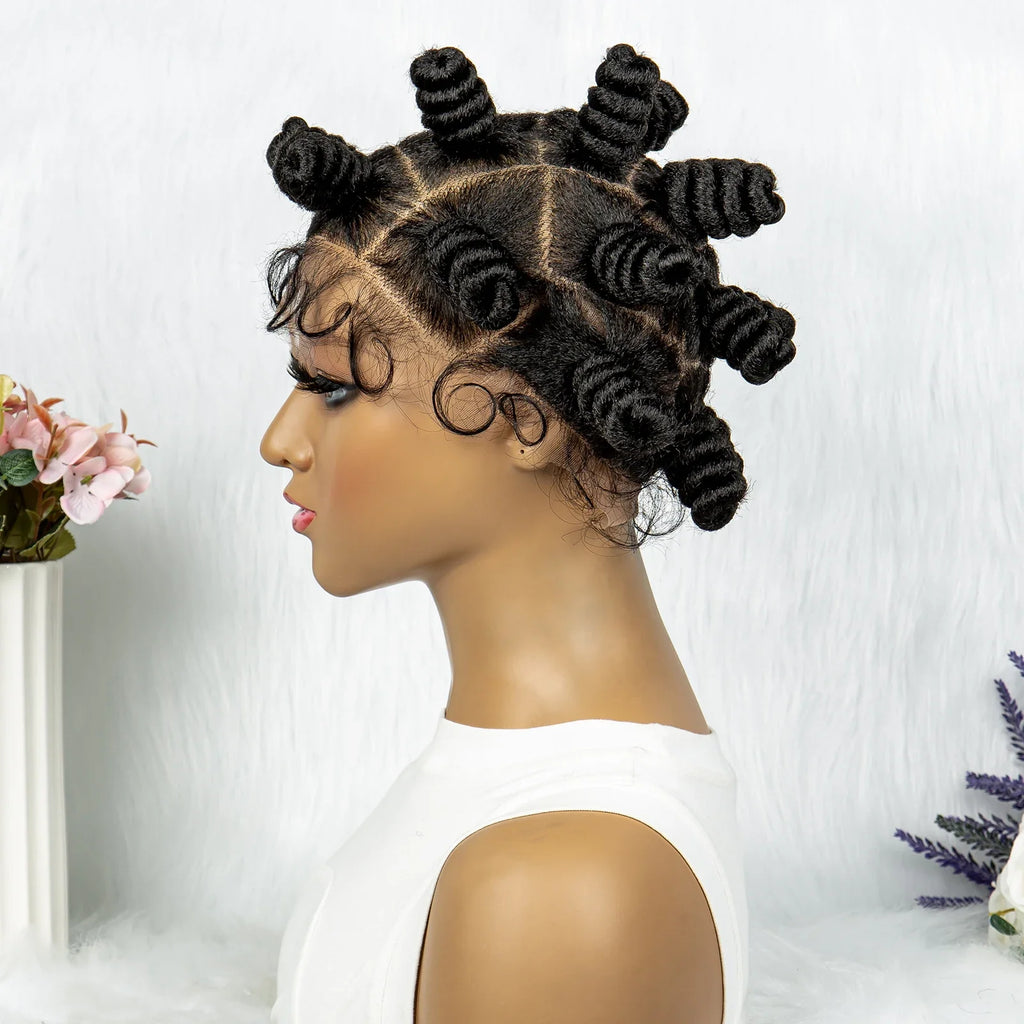 KIMA Bantu Knot Knotless Box Braids Wig | 350# Blonde Braided Bun Full Lace Wig for Black Women