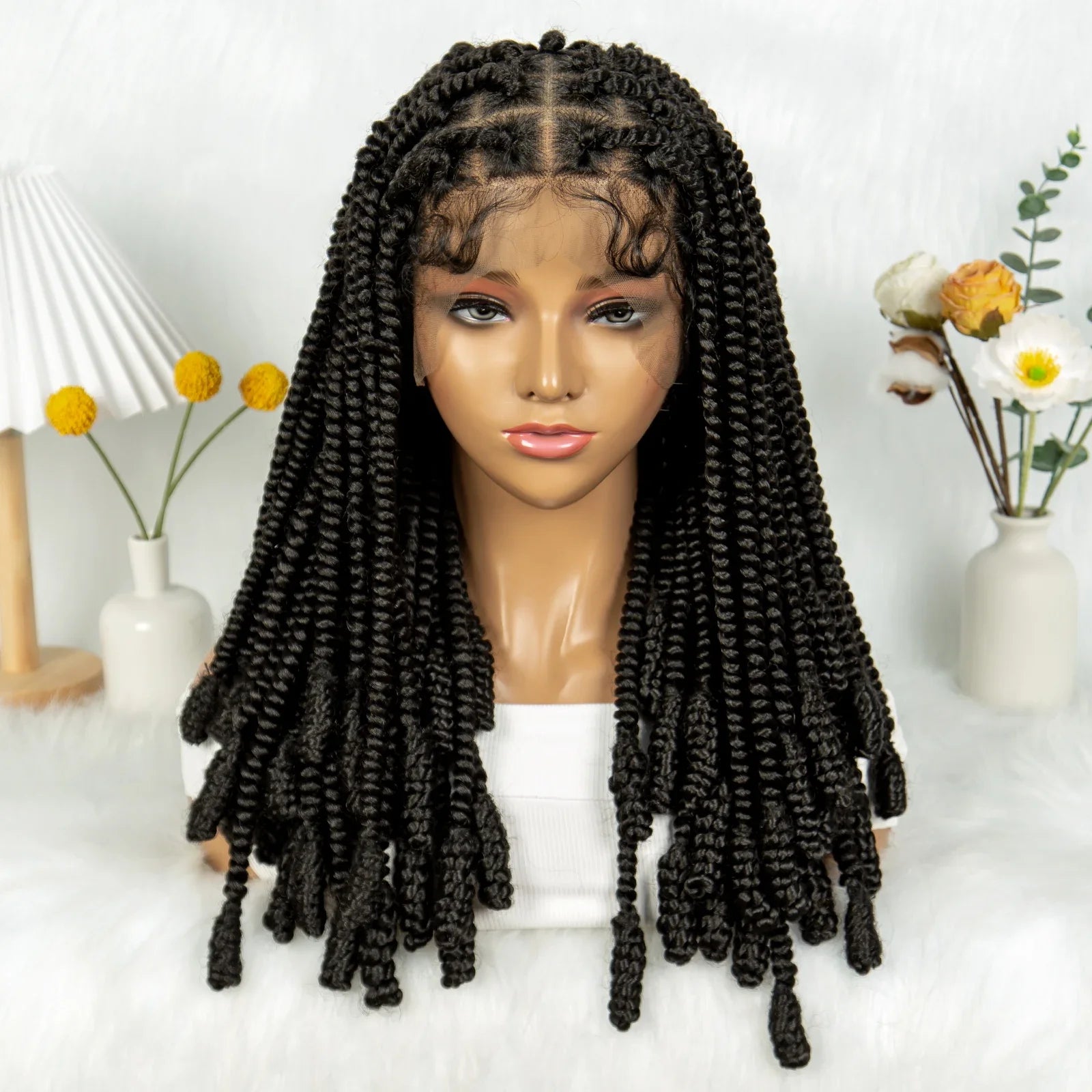 KIMA Short Box Braids Wig with Bantu Tips | Full Lace Crochet Twists