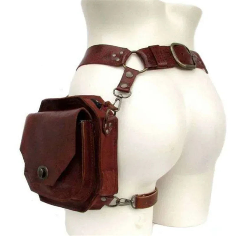 Punk Retro PU Square Waist Bag | Casual Small Square Hip Packs for Women (Multi-function Outdoor Leg Phone Pouch & Crossbody)
