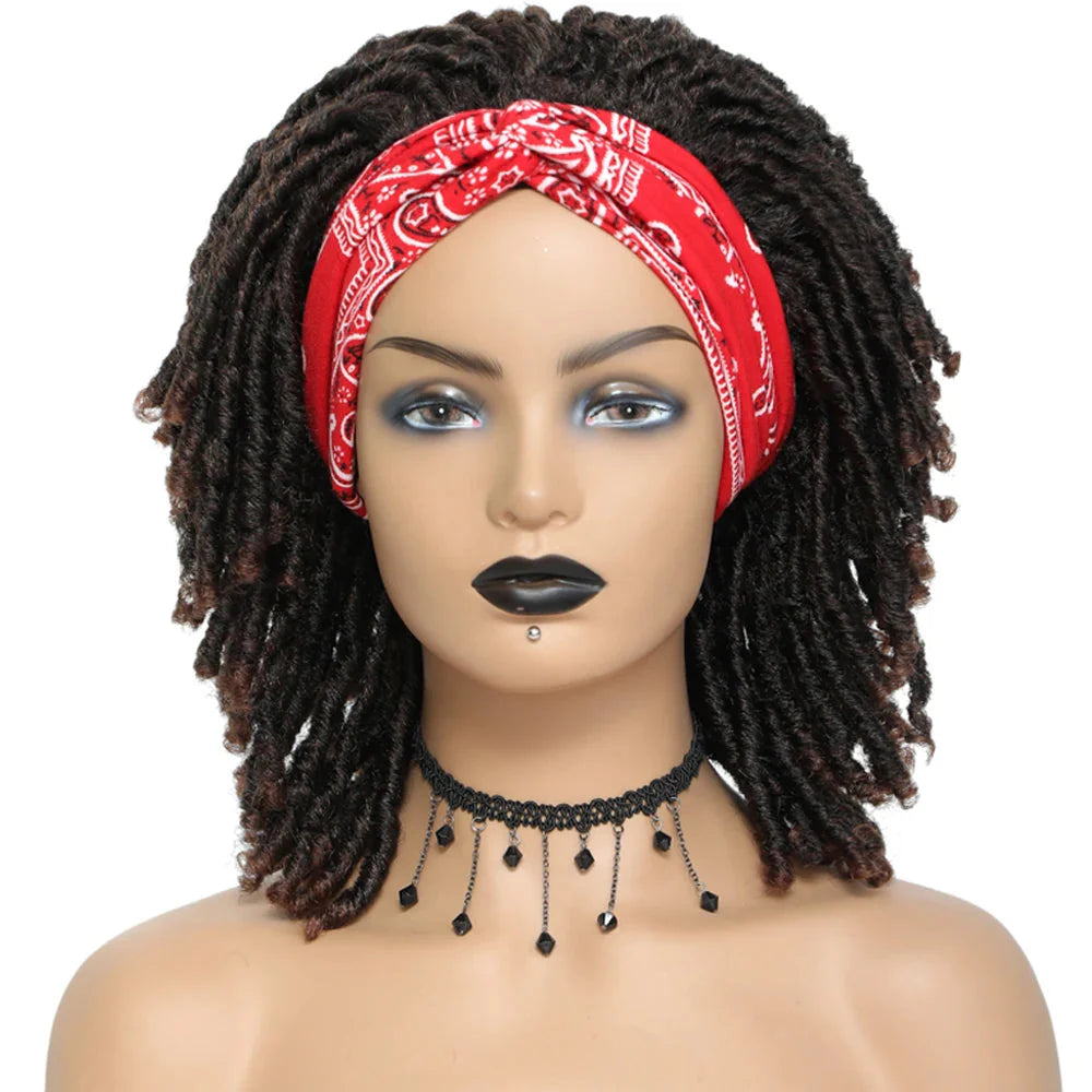 Soft Faux Locs Headband Wig - 6 Inch Ombre Dreadlock Wig for Black Women - Curly Braided Synthetic Wig with Headband - 1B, Burgundy, 27, 30, 613 Options