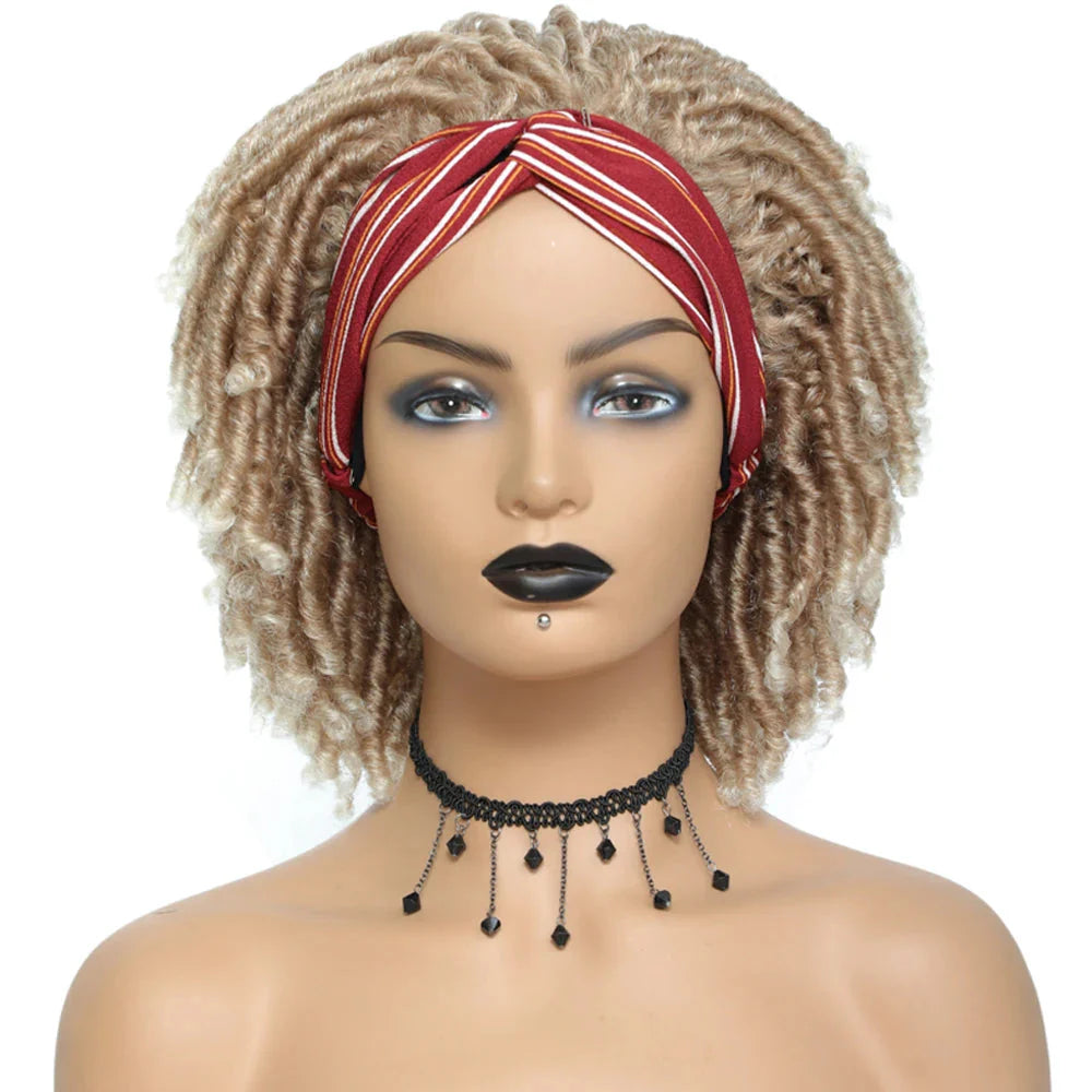 Soft Faux Locs Headband Wig - 6 Inch Ombre Dreadlock Wig for Black Women - Curly Braided Synthetic Wig with Headband - 1B, Burgundy, 27, 30, 613 Options