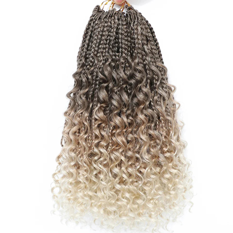 Ombre Goddess Box Braids Crochet Hair with Curly Ends | 14 Inch | 1-6 Packs