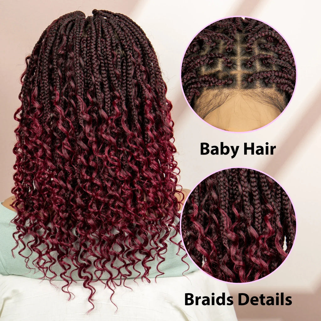 Burgundy Knotless Box Braids Wig with Curly Ends | Full Lace