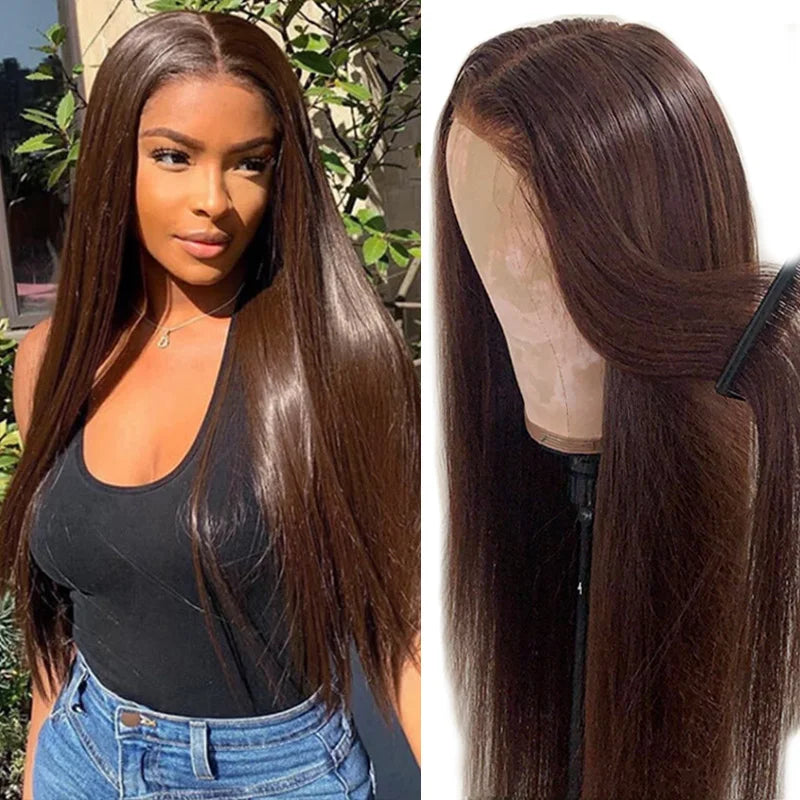 Dark Brown & Ginger Blonde Straight Wig | 13x4 Transparent Lace Front Peruvian Human Hair (Pre-Plucked)