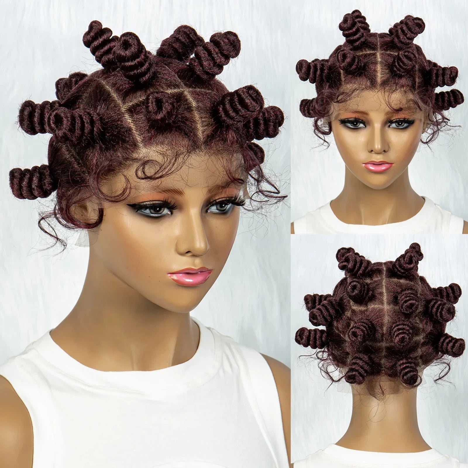 KIMA Bantu Knot Knotless Box Braids Wig | 350# Blonde Braided Bun Full Lace Wig for Black Women
