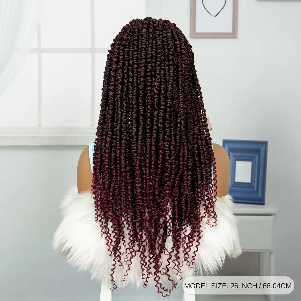 Burgundy Knotless Twist Dreadlocks Lace Front Wig | Crochet Braids | Full Lace | Black Women