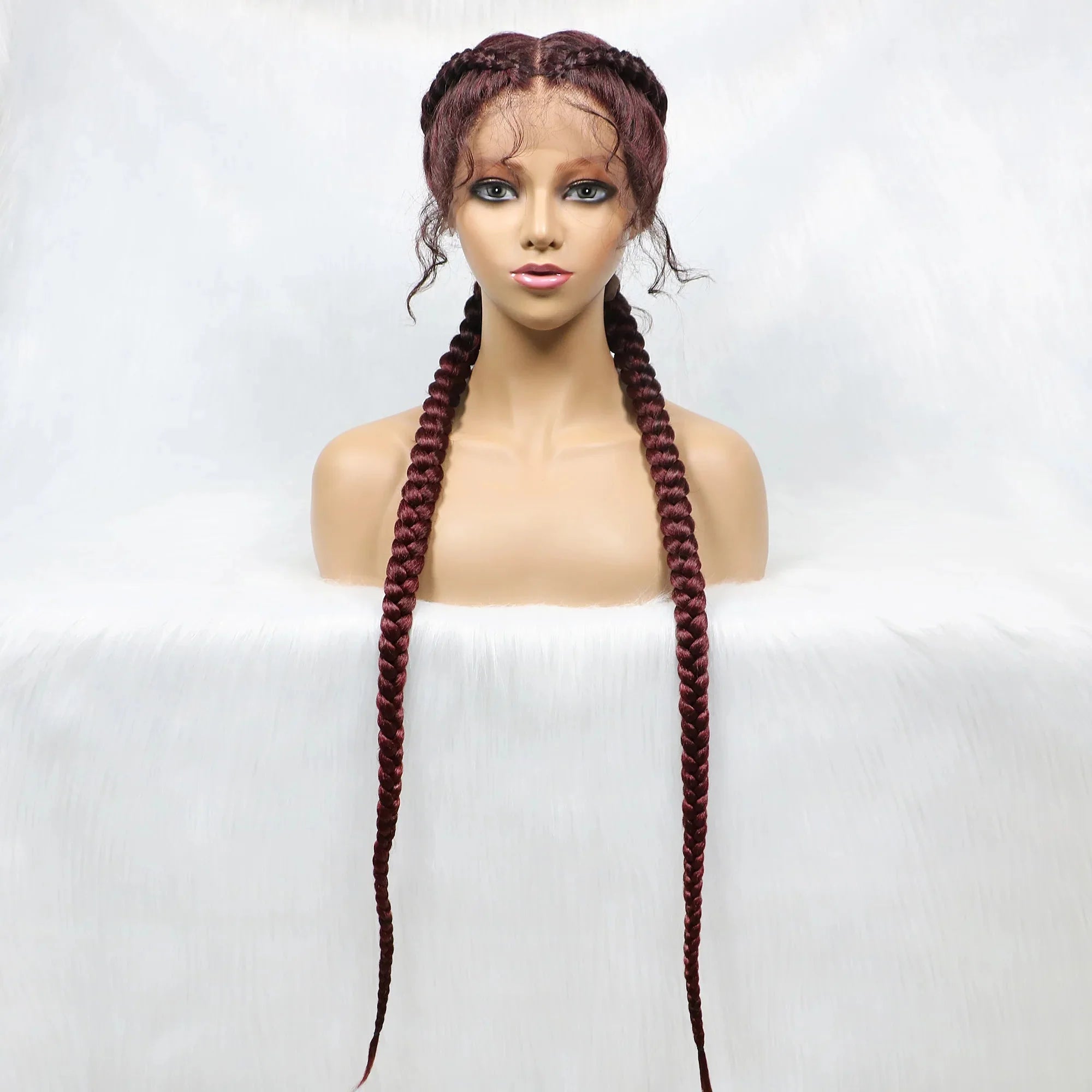 Handmade Double Dutch Cornrow Braided Wig | Natural Black Lace Front | Baby Hair | Kanekalon Synthetic Wig for Women
