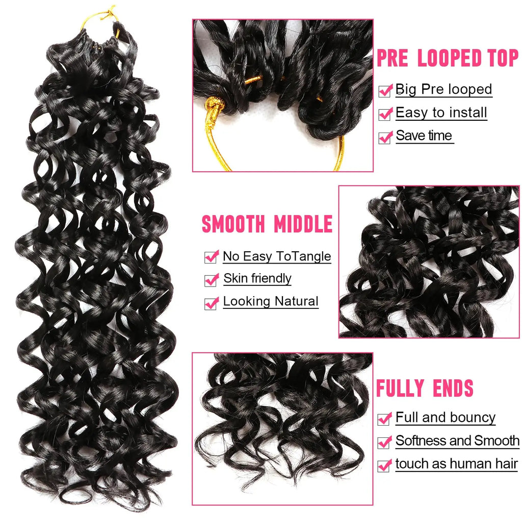Short Beach Curl Crochet Hair | Bohemian Curly Braids | Deep Wave Synthetic Hair | 18 Strands/Pack