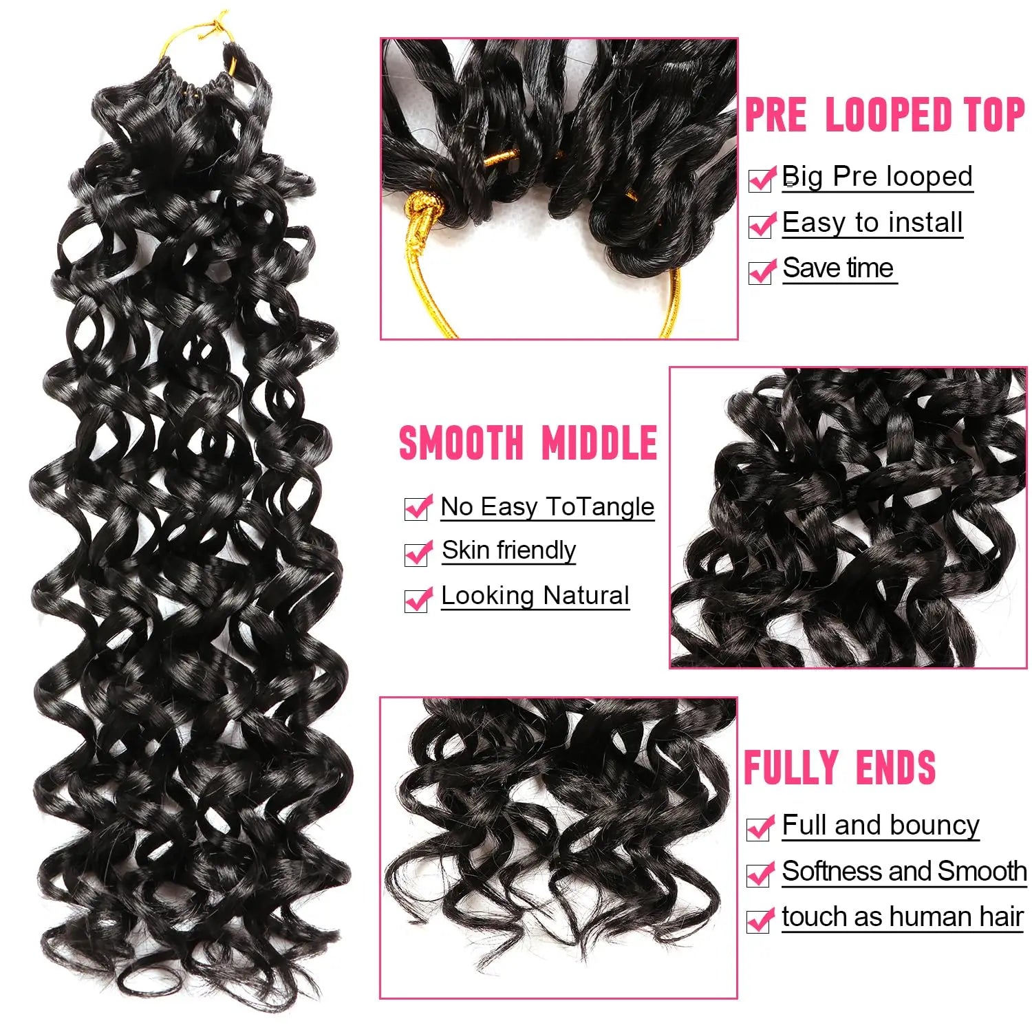 Short Beach Curl Crochet Hair | Bohemian Curly Braids | Deep Wave Synthetic Hair | 18 Strands/Pack