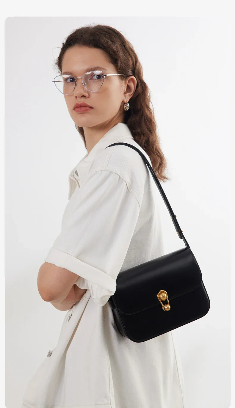 Women's Bag Luxury Brand | New Fashion Shoulder & Crossbody Square Bags (Designer Split Leather Tote Handbag with Lock)