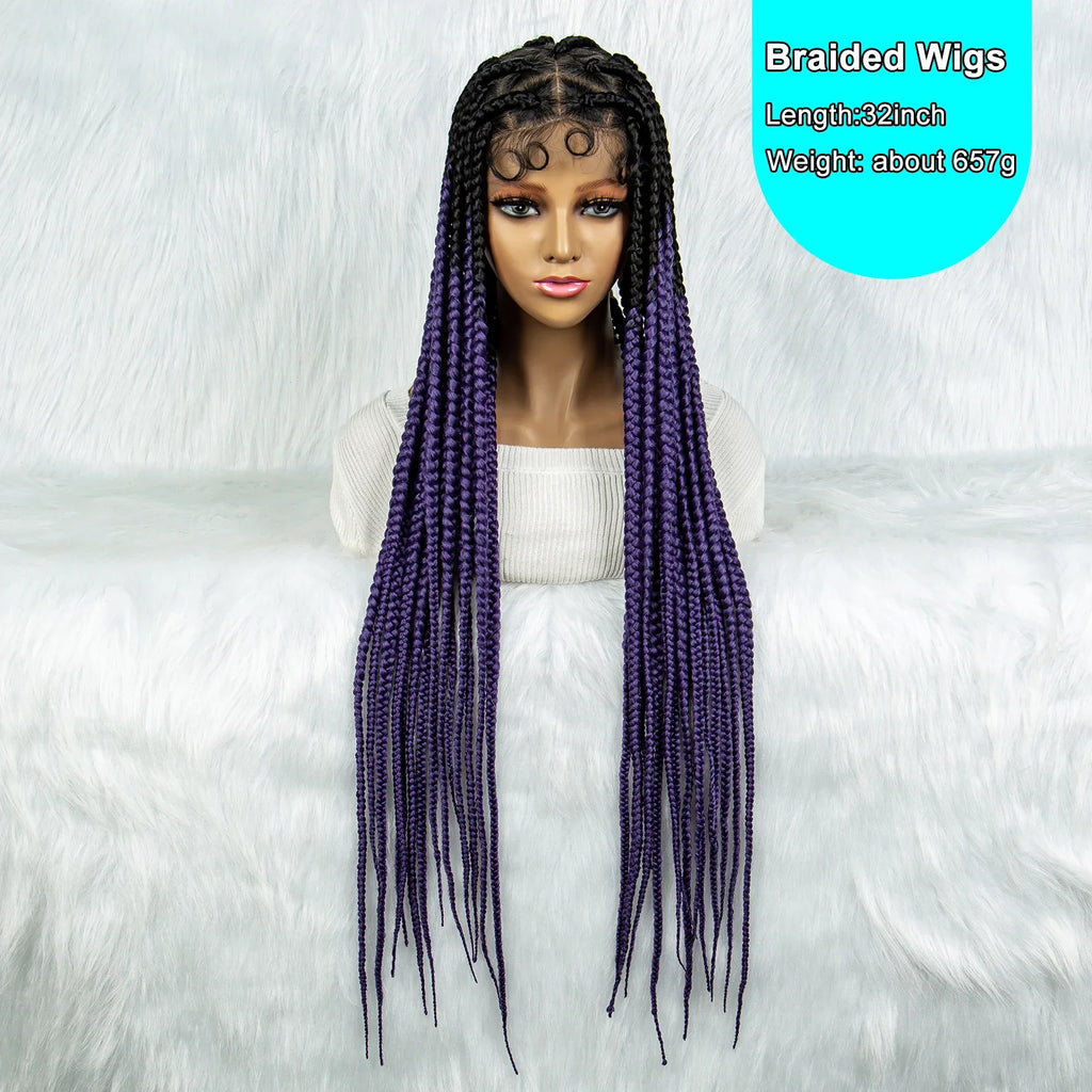 Colorful Knotless Box Braids Wig | Full Lace Cornrows | Large Braids